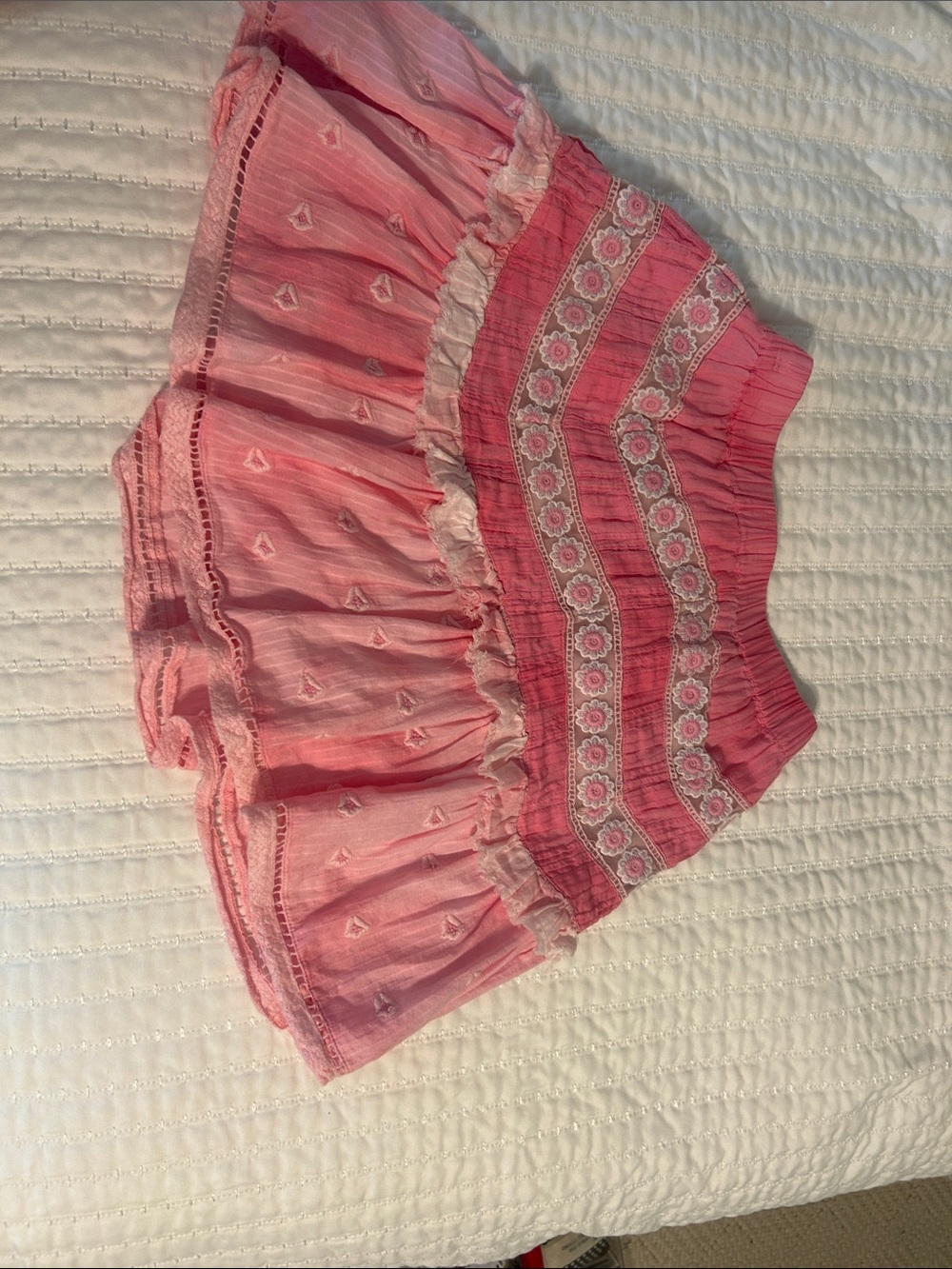 LoveShackFancy Pink Ruffled Floral Trim Skirt